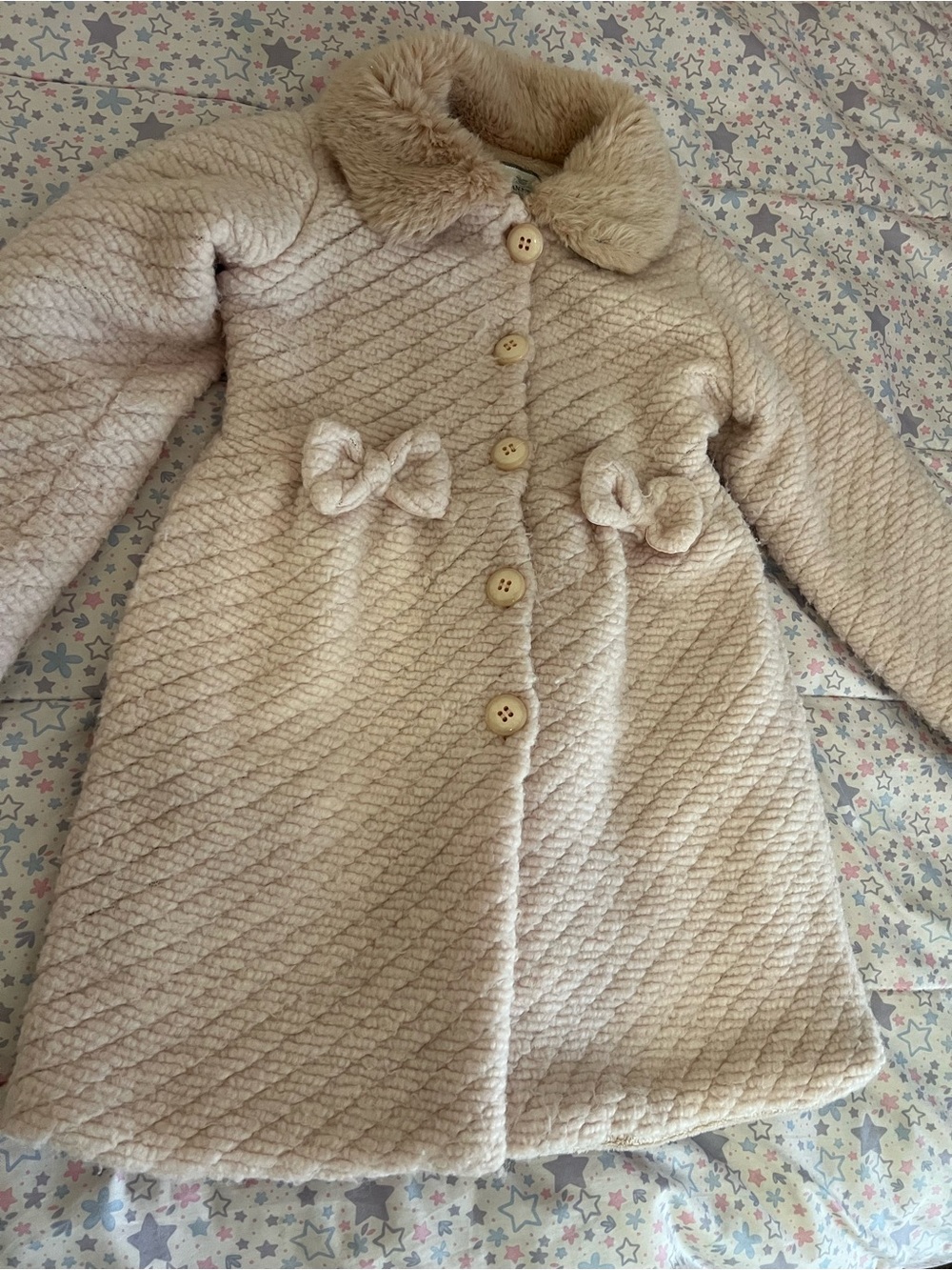 Girls' Cream Faux Fur Trim Cozy Coat size 7